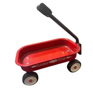 Mini Flexible Flyer Red Wagon Dolls Bears Handle Rolls Great 12"